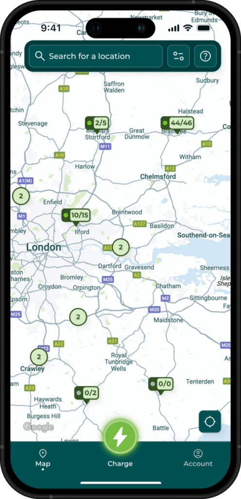 The map screen in the GRIDSERVE app