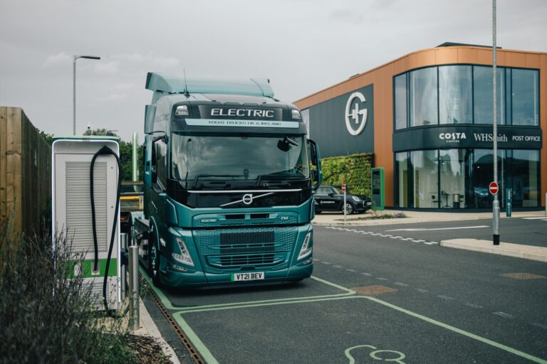 An eHGV truck charging at GRIDSERVE Braintree