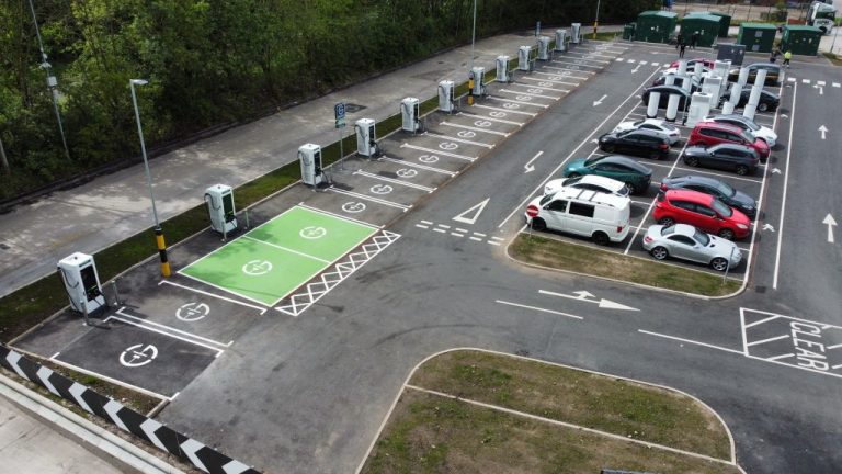 A look across on GRIDSERVE chargers at MOTO Lymm